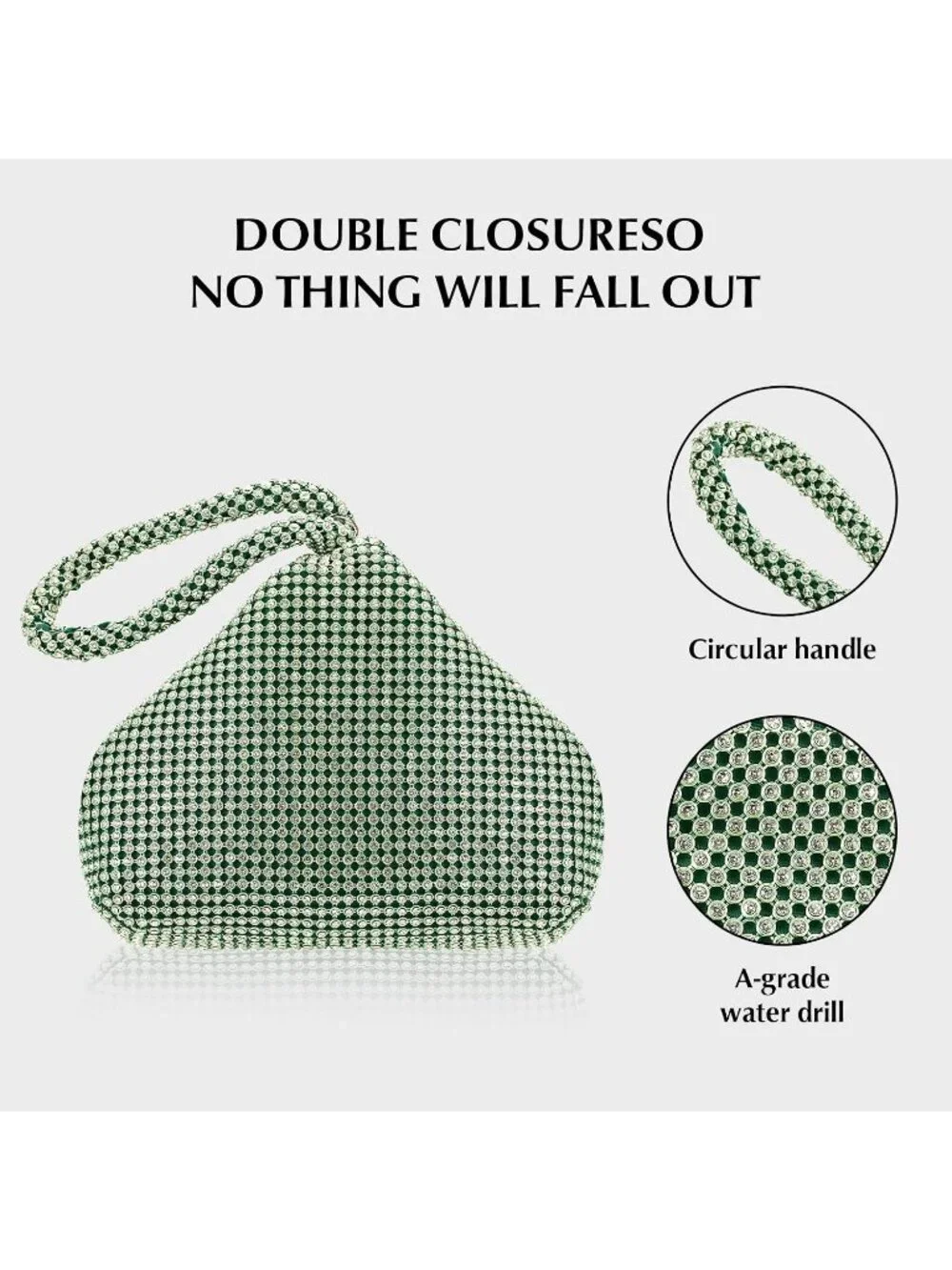 Women's Green Rhinestone Triangle Clutch Purse Vintage Evening Bag
